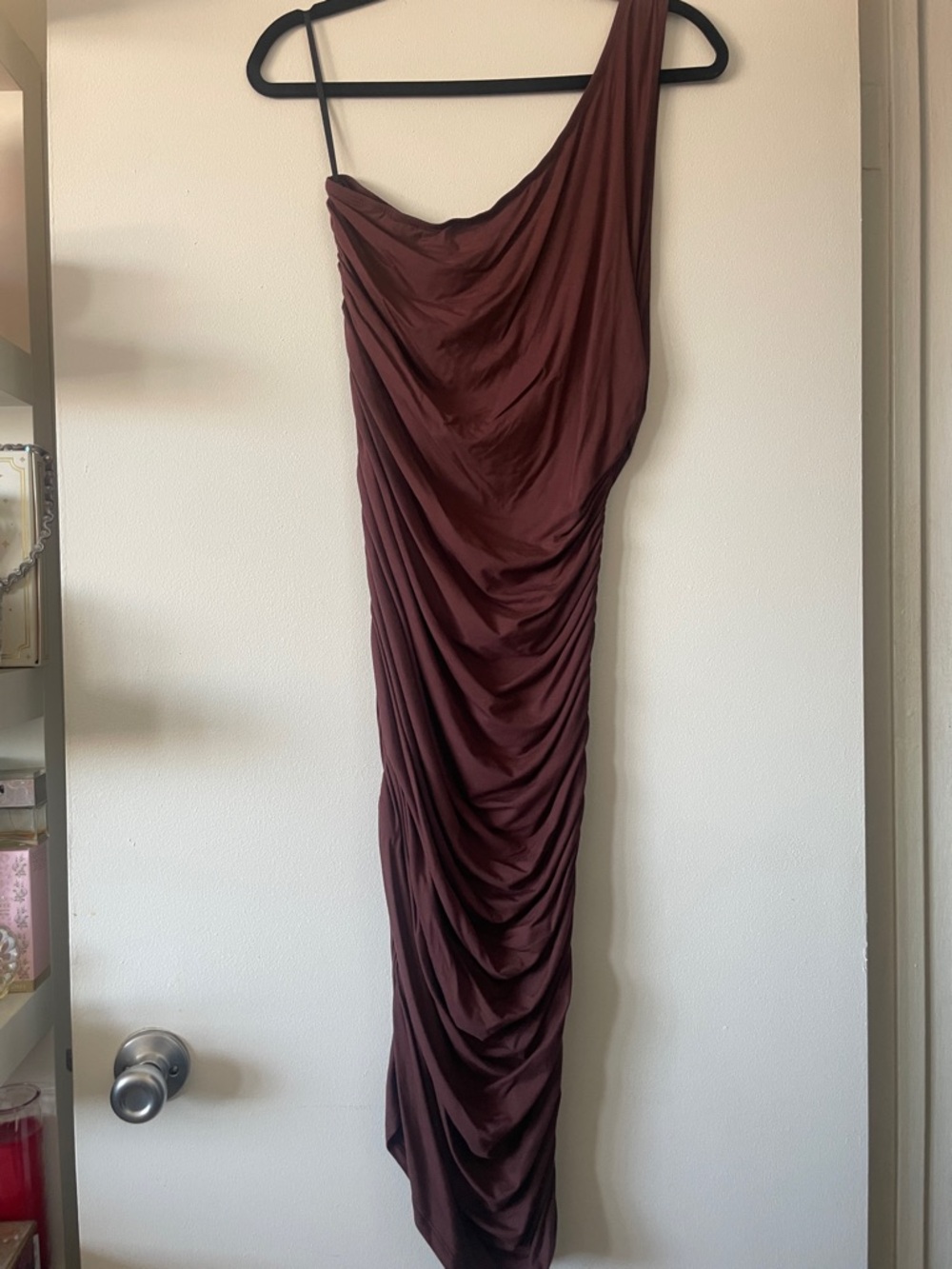 Shein|One-Shoulder Ruched Bodycon Dress|Deep Brown|Large|NWT